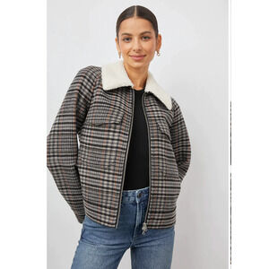 Rails Jacket Cheyenne Onyx Taupe Pink Plaid Shearling Collar Size Large NWT